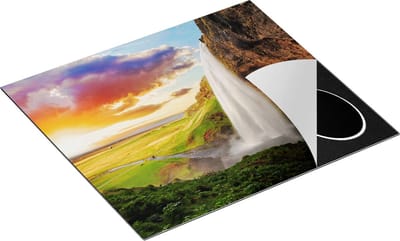 Chefcare Inductie Beschermer Waterval in IJsland met Zonsondergang - 60x50 cm - Afdekplaat Inductie - Kookplaat Beschermer - Inductie Mat