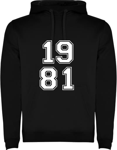 Zwarte Hoodie Varsity College Cijfers 1981 - Cijfers Wit - Opvallend Stoer - Mooi Maat M