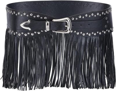 Zwarte Randgordel van PU Leder voor Gothic Punk Boho Stijl met Vintage Tassels en Studs voor Halloween en Rave Kostuums voor Vrouwen