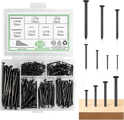 Stalen Nagels Set - Beton Spijkers - Klus & Hobby - 310 Stuks Gehard Staal - 20-60 mm Maten - Zwart