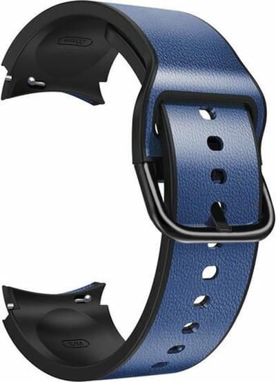By Qubix - 2 in 1 siliconen/ leren bandje 20mm - Blauw - Geschikt voor Samsung Galaxy Watch 7 (40 & 44mm) - Galaxy Watch FE - Galaxy Watch 6 - Galaxy Watch 6 Pro - Galaxy Watch 5 - 5 Pro - Galaxy Watch 4 - 4 Classic