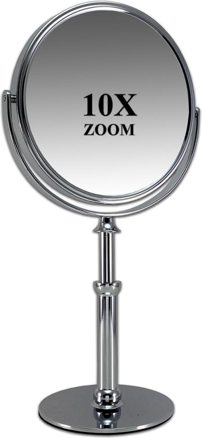 Metalen hand stand make up spiegel 10x vergroting - Ø15cm