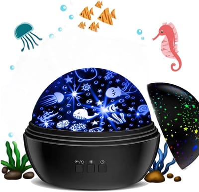 Oneay Lichtprojector, Sterren-, Maan- en Oceaangolfsensor met roterende lichtjes, oplaadbare sensorische lichtjes voor meisjes en jongens (Zwart) [Energieklasse A]