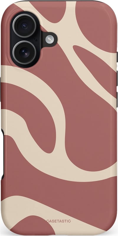 Casetastic hoesje geschikt voor Apple iPhone 17 - MagSafe - Dubbellaagse bescherming - Terracotta Mediterranee Golven - Fashion Case - Taupe