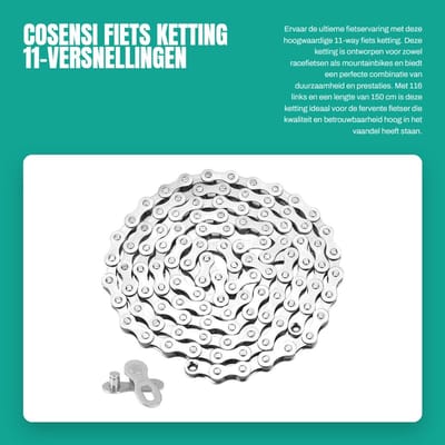 Dailygoods- Fiets Ketting 11-speed - 116 Links - Staal - 1/2 x 11/128 Inch - Kettingverbinder - 150 cm lengte - Galvanized Zilver - Fietsketting