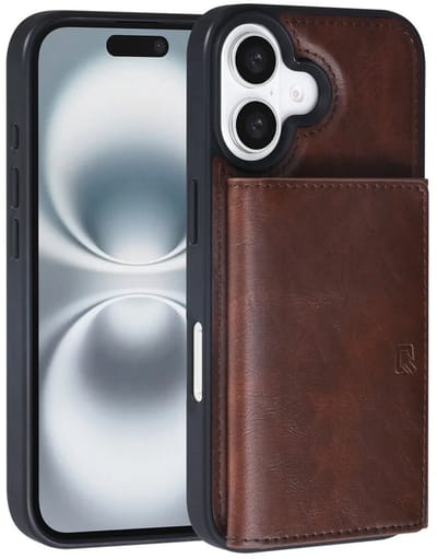 Hoesje met Pasjeshouder - Geschikt voor iPhone 16 Plus - Backcover met afneembare Pasjeshouder - Bruin