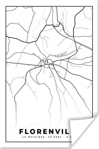 Poster Stadskaart – Plattegrond – België – Zwart Wit – Florenville – Kaart - 120x180 cm XXL