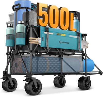 Opvouwbare Dubbeldekker Bolderkar met Achterklep en 500L Capaciteit voor Camping en Transport