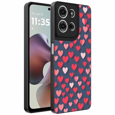 Geschikt voor Motorola Moto G56 Telefoonhoesje met Roze en Rode Hartjes Opdruk - TPU Backcover Case With Rosé and Red Heart Design - Smartphonica geschikt voor Motorola Moto G56