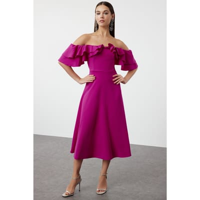 Roze, rechte, korte midi-jurk voor dames, geschikt voor afstuderen of gala.