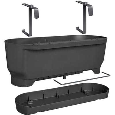 Elho Greenville Easy Balcony 52 - Balkonbak met Ophanging - 100% Gerecycled Plastic - L52 x B21.2 x H19.4 cm - Living black