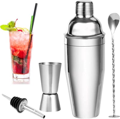 Cocktailset Professionele Roestvrij Staal 750 ml - Met Maatbeker en Barlepel - Premium Bar-Cocktailshakerset - Voor Mannen en Vrouwen
