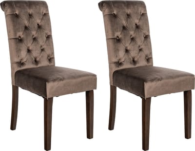 CLP Lisburn Set van 2 eetkamerstoelen - Zonder armleuning - bruin Fluweel