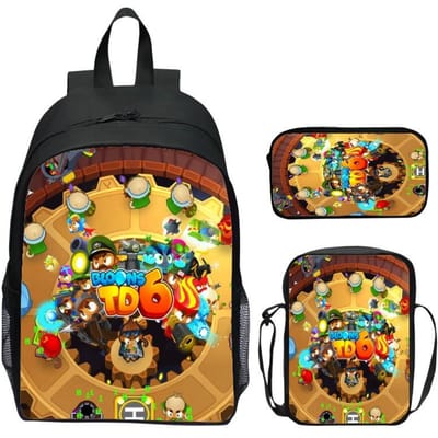 Bloons TD Ensemble 3 Pièces Sac à Dos Cartable avec Sac à Bandoulière Trousse Ensemble pour Enfants Étudiants Anime Jeu Sacs pour Enfants