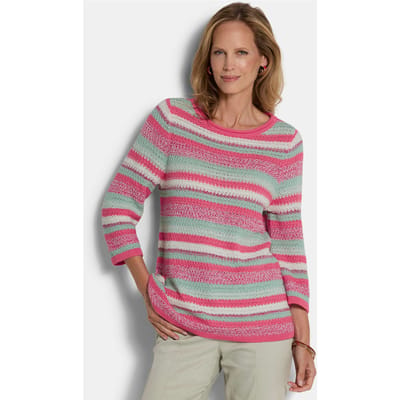 Gestreepte pullover met boothals - roze / salie / gestreept - Gr. 19 van Goldner Fashion