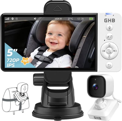 Babyfoon Camera met 5 Inch HD-Display en Nachtzicht - Veilige 2.4 GHz Verbinding voor Auto en Thuis
