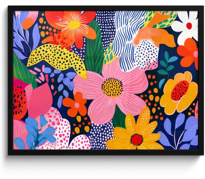 Poster in lijst - Fotolijst 70x50 cm - Posters - Kleurrijk - Bloemen - Abstract - Stippen - Posterlijst zwart - Decoratie - Wanddecoratie woonkamer - Muurdecoratie slaapkamer