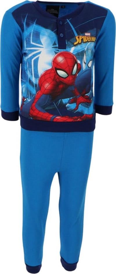 Spiderman pyjama - pyjamaset - blauw - katoen - maat 128 - 8 jaar - in geschenkendoos.