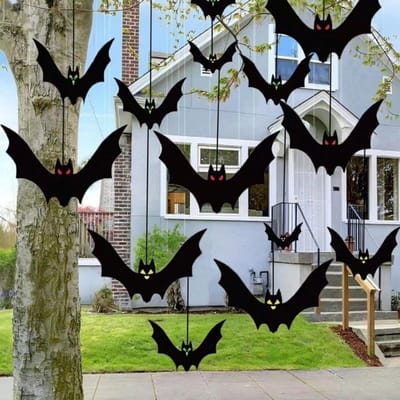 Halloween Hangende Vleermuizen Decoraties Buiten voor Buiten Boom Tuin Veranda Feest Decoratie ,Halloween Herfst Vleermuis Bedel Rood Geel en Groen Meerdere Stijlen 18pcs