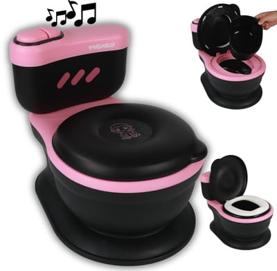 Twinky® Plaspotje – 3-in-1 Toilettrainer met Muziek & Flush knop – voor Kind, Peuter & Baby – Potje met deksel en WC Rolhouder – Toilet Potje peuter – WC Verkleiner – Opstapje