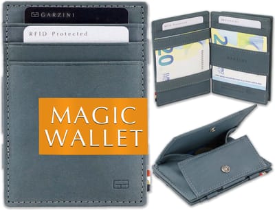 Garzini Portemonnee Heren, Leren Pasjeshouder RFID, Kaarthouder voor 7 Pasjes, Compacte Magic Wallet, Echt Leer Portefeuille met Muntvak, Blauw