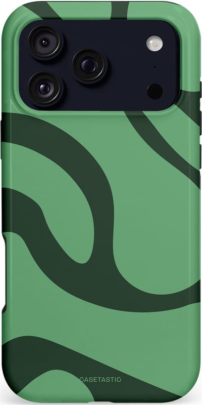 Casetastic hoesje geschikt voor Apple iPhone 17 Pro Max - MagSafe - Dubbellaagse bescherming - Khakigroene Bos Blobs - Fashion Case - Saliegroen Donkergrijs