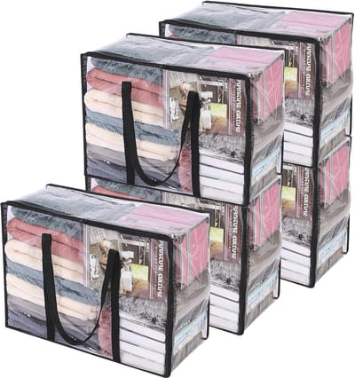 Transparante opbergtas organizer met rits - 5 stuks - 55 x 40 x 25 cm - Perfect voor dekbedden en beddengoed