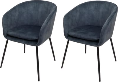 Set van 2 eetkamerstoelen MCW-O28, keukenstoel gestoffeerde stoel, stof/textiel (340g/m²) metaal ~ blauw