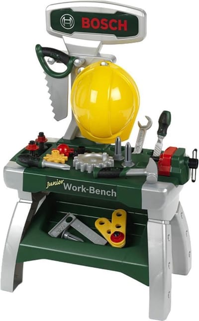 Klein Toys Bosch mini speelgoed Junior werkbank - 49x29x71 cm - incl. leerfunctie, bankschroef, opbergmogelijkheden voor de vele onderdelen - groen