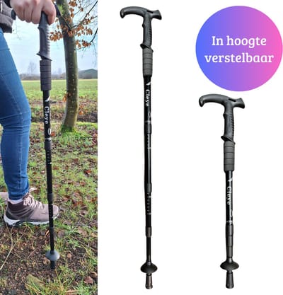 Janse® Verstelbare Wandelstok - Comfort lopen voor wandelaars - Wandelstok met handvat - Loopstok zwart - Wandelstok met antishock