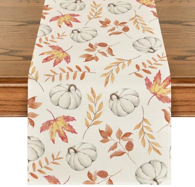 Tafelloper - Met Oranje Pompoenen en Esdoornbladeren Herfstdesign - 40x140 cm