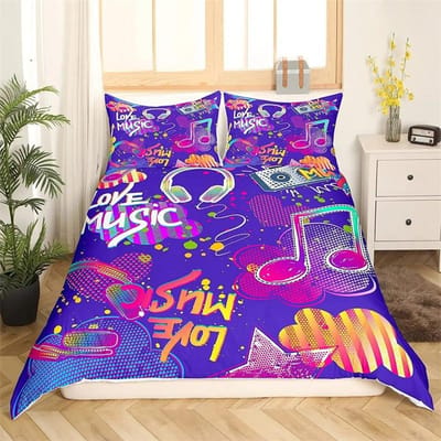 Muzieknoot Dekbedovertrek Muziekschrift Droomthema Blauw Zwart Overtrek voor Tienerjongens Kindermeisjes Cadeau Beddengoedset Dekbedovertrek Decor 140x210cm 2pcs