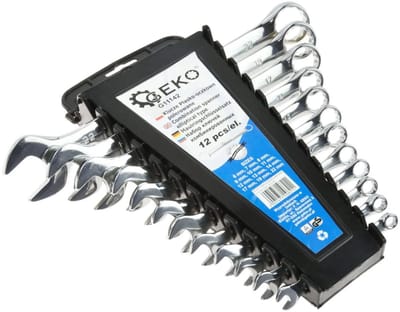 GEKO Polijste steeksleutelset - 12-delig - 6-22 mm - Chroom vanadium - Inclusief opbergrek