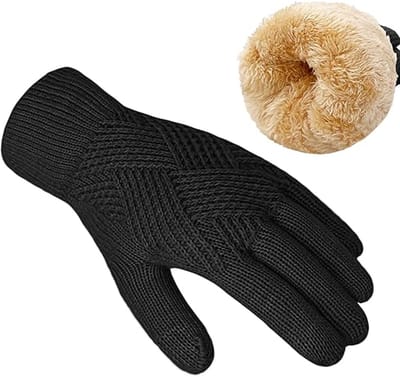 Winterhandschoenen voor dames - Touchscreen handschoenen - Warme gebreide wollen sneeuwhandschoenen voor dames van fleece - Verdikt en zacht voor warmte - Gebreide handschoenen voor herfst en winter in koud weer - Geschikt voor koud weer - Zwart