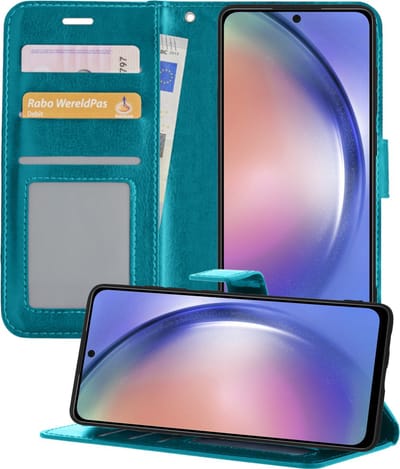 Hoesje - Geschikt voor Samsung Galaxy A54 - Luxe Bookcase - Walletcase Hoes - Portemonnee - Cover - Telefoonhoes - Turquoise