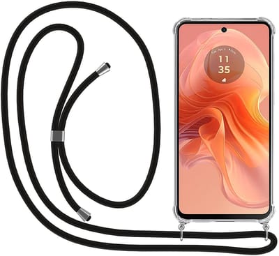 Smartphonica Telefoonhoesje Geschikt voor Motorola Moto G04 / G04s / E14 met Koord en Stootrand - Hoesje met Telefoonkoord - TPU Backcover Case Shockproof met Lanyard - Transparant geschikt voor Motorola Moto E14;Motorola Moto G04;Motorola Moto G04s