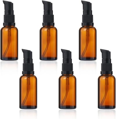 Famanu – Amberkleurige glazen pompflessen 30 ml – Set van 6