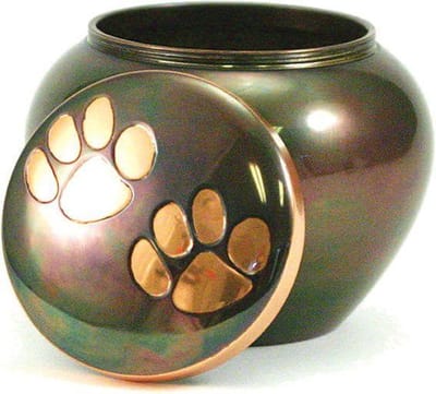 Odyssey urn van Raku Kleur goudbruin met goud kleurig ingelegde dierenpootjes Medium