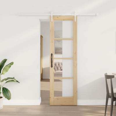 vidaXL - Schuifdeur - 61 - x - 198,5 - cm - Massief - grenenhout - en - glas - Naturel