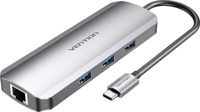 Vention USB C Hub, Docking Station 9 in 1 - USB 3.0, HDMI, TF, SD, RJ45, TRRS 3.5mm & PD Oplaad poort - 4K Ultra HD - Macbook en Windows