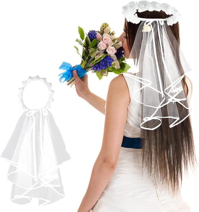 Bruidssluier met Krans - Bloemen haarband - Feestelijke Aankleding - Decoratieve Bloemkrans - 55 cm lang - Wit