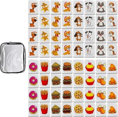 65 blokken Escape spel met stickers, honden en voer patroon - Mini Mahjong set voor familie en reizen, perfect voor spelletjesavonden en plezier met vrienden