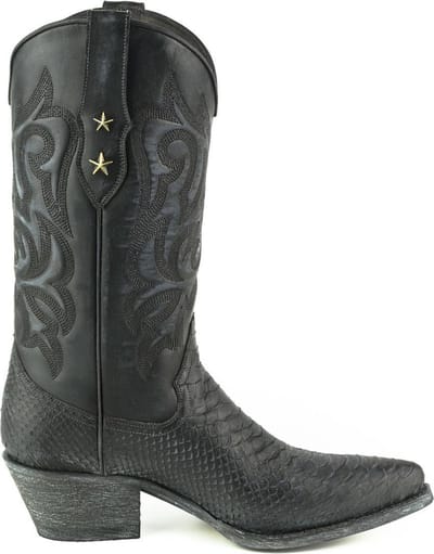 Mayura Boots Alabama 2524 Zwart Lavado/ Dames Westernlaars Spitse Neus 5 cm Hak Hoge Schacht Echt Leer Maat EU 37