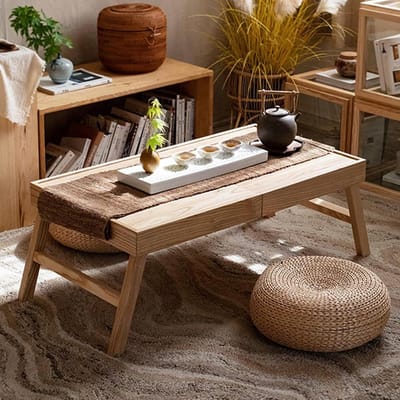 Japanse vloertafel - Opvouwbare theetafel - Ontspannen momenten - Massief houten constructie - 90x50 cm - Natuurlijk hout