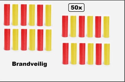 50x Serpentines rollen rood en geel - Papier - BRANDVERTRAGEND - Carnaval- festival - optocht - feest - party - serpentine - brandvertragend