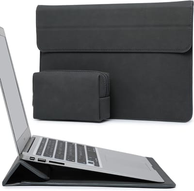 Famanu - 15-16 Inch Laptop Hoes Sleeve met Standaard Functie voor Pro 16 M3/M2/M1 Pro/Max A2991 A2780 A2485 2024-2019, Pro 15 2015-2012, XPS 15, Laptopsleeve met Zakje, Ruimte Grijs