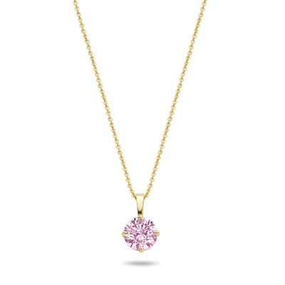 New Bling 9NBG-0594 Gouden Ketting met Zirkonia Hanger Roze - 4mm - Ankerschakel - 39+3+3cm - 0,8mm Dikte - 14 Karaat - Goud
