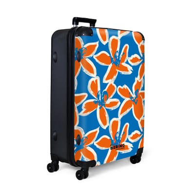 NoBoringSuitcases.com® - Koffer groot - Reiskoffer lichtgewicht - Blauw met oranje bloemen - Rolkoffer met 4 wielen - Grote trolley XL - 98 liter bagage