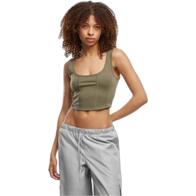Urban Classics - Jersey corsage Mouwloze top - XS - Olijfgroen