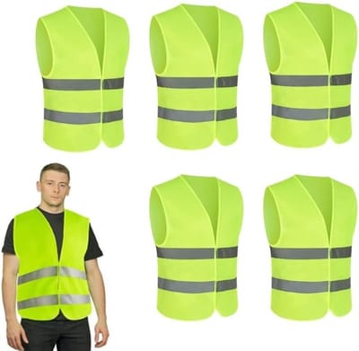 Set van 6 Reflecterende Veiligheidsvesten, 360° Zichtbaarheid, Geel, Hoogzichtbaar voor Schoonmaakpersoneel, Maat L Extra Lang